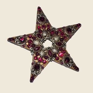 Michal Golan Red Crystal Star Brooch Signed